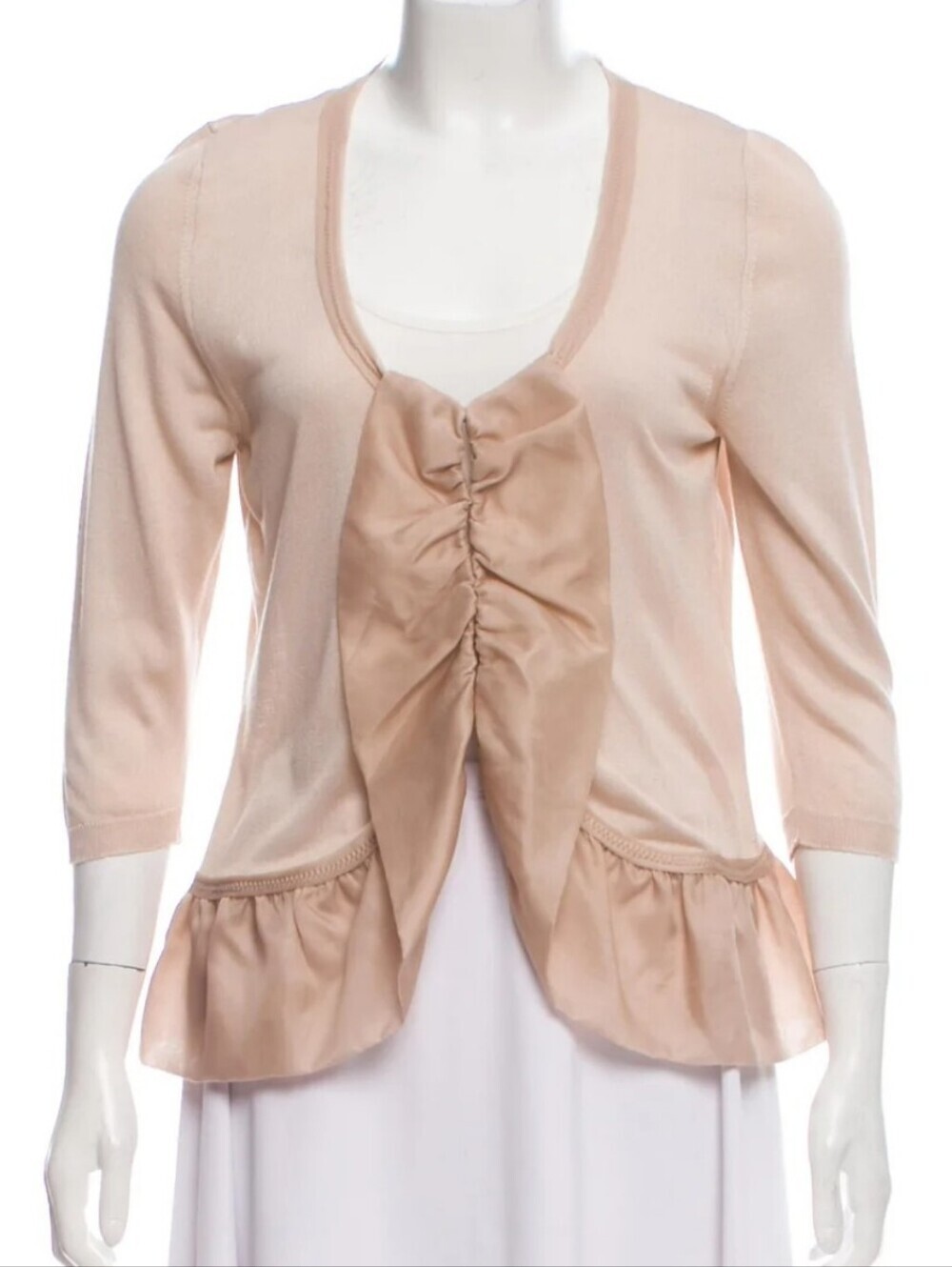 Blumarine Silk Blush Pink Ruffled Front Cardigan